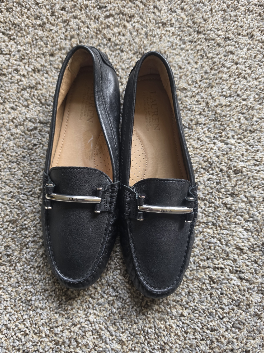Lauren Ralph Lauren Black Leather Slip-On Loafers with Silver Bit